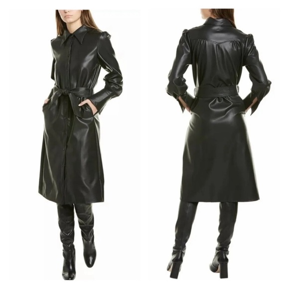 Gracia Dresses & Skirts - New! GRACIA Puff Sleeve Vegan Leather Trench Coat Midi Dress